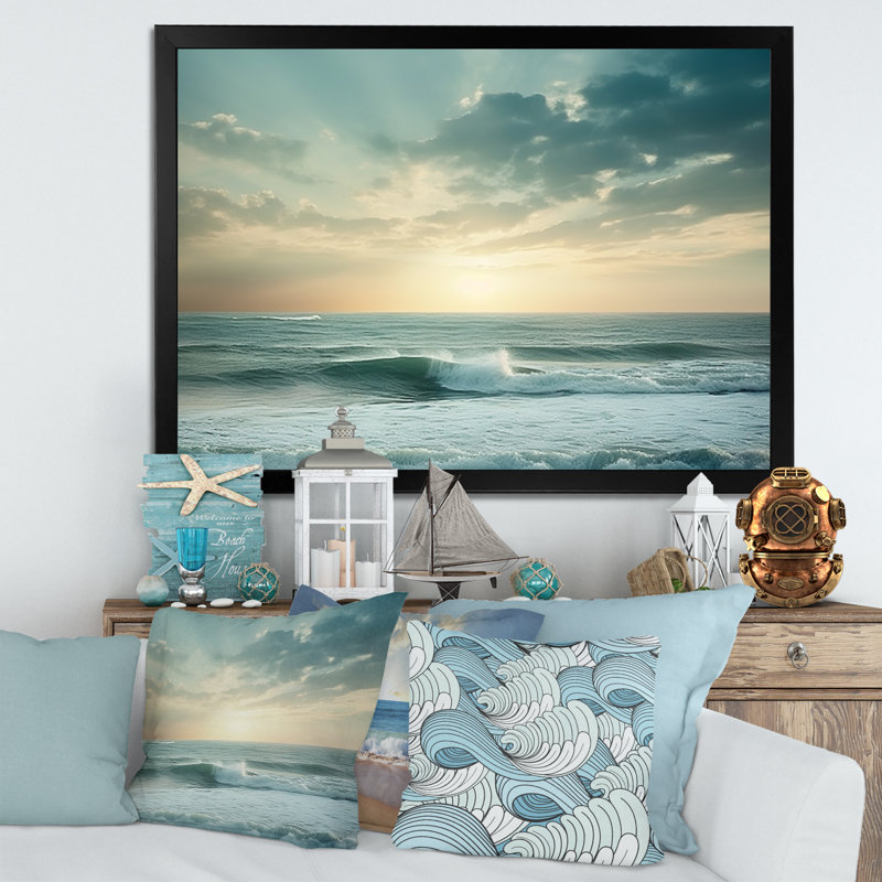Vue de paysage de vagues côtières - art mural de grandes vagues côtières, Cadre noir, H 24 po x l 32 po x P 1 po