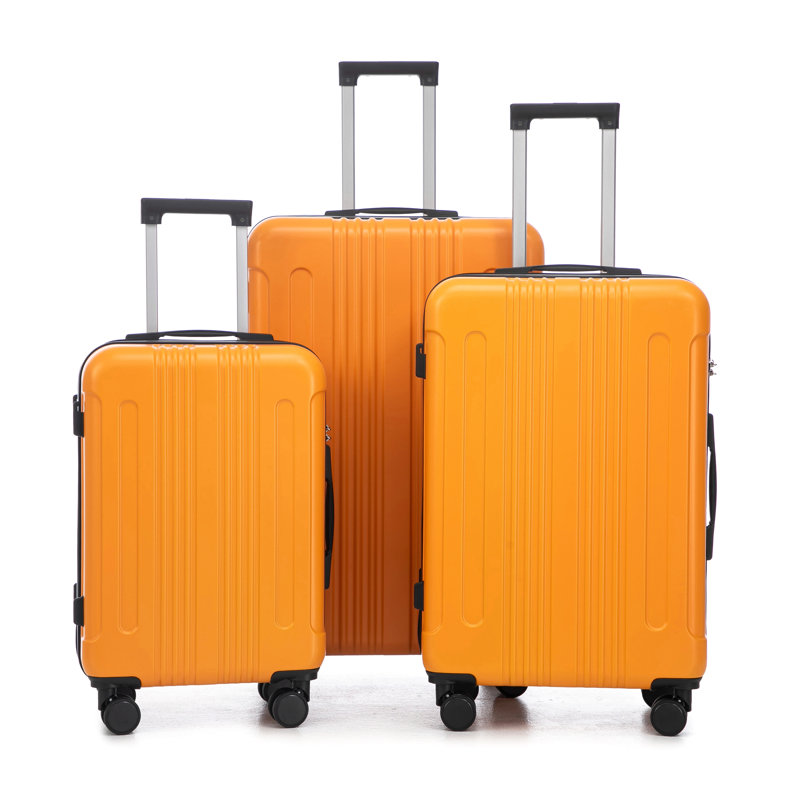 20 "/ 24" / 28 "3 pièces / bagage à roulettes en ABS, couleur assortie, avec serrure à combinaison, Black,Orange