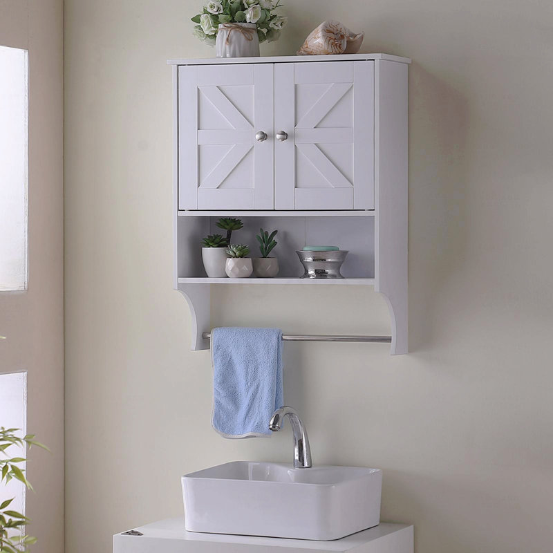 Over The Toilet Storage Cabinet,Farmhouse Bathroom Medicine Cabinet With 2 Door And Adjustable Shelves, White