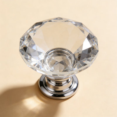 6-Pack Crystal Glass Cabinet Knobs, Diamond Shape Drawer Pulls For Kitchen Cabinets, Dresser, Cupboard, And Wardrobe