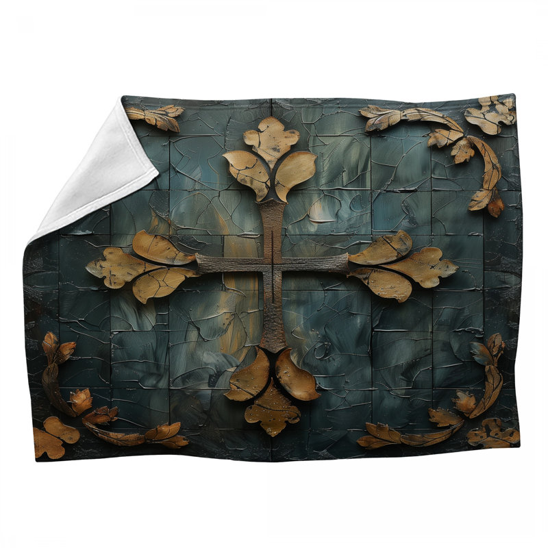 Leafy Cross Fleece Throw Blanket - Sculpture Throws for Sofas or Beds, 50" W x 60" L