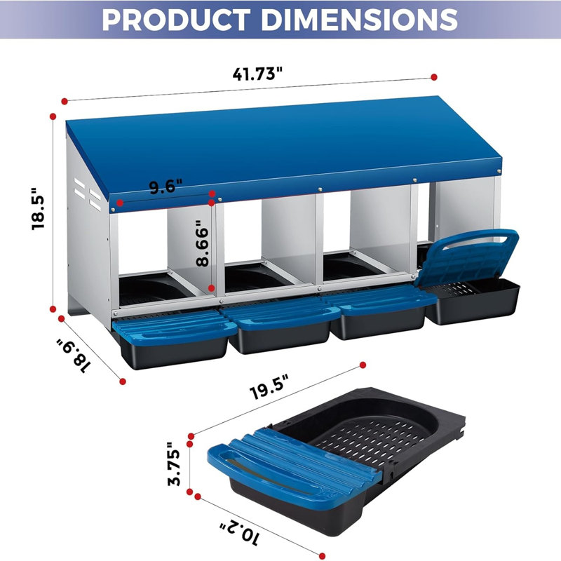 Boîte de nidification à 4 trous pour poulailler avec perchoir ((bleu)), Blue/Silver/Black