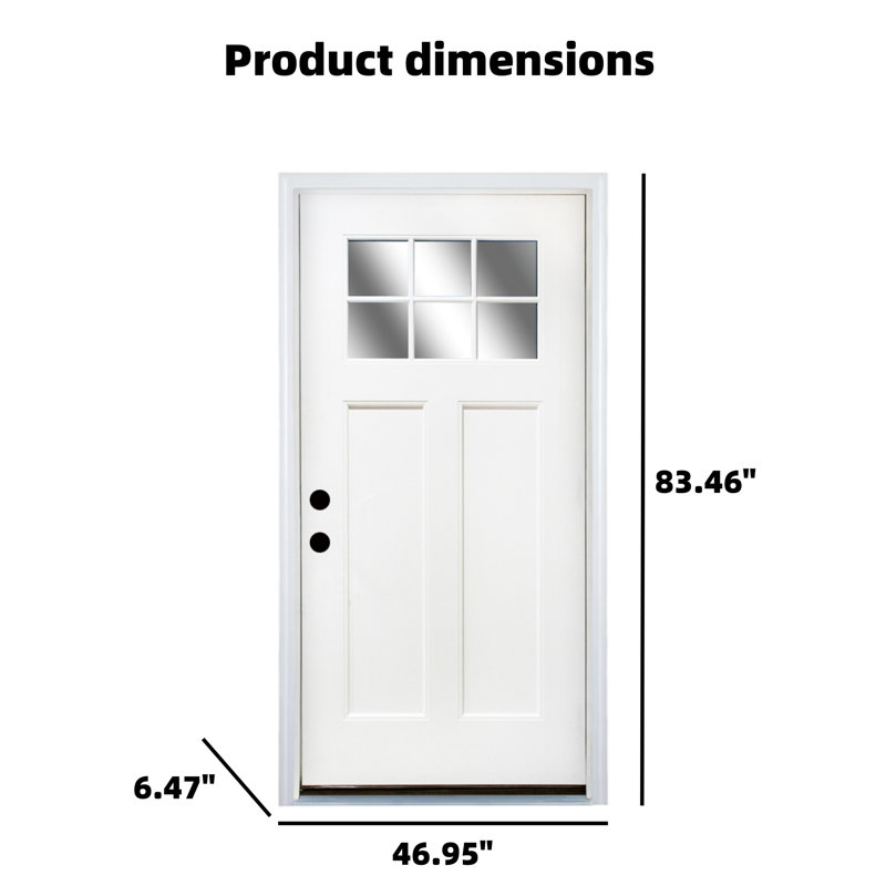 Porte d'entrée en fibre de verre, 36 po x 80 po, avec cadre de porte à motif de brique, cadre de porte en vinyle de 4-9 / 16 po, apprêt blanc, ouverture intérieure à droite, porte avant amovible, convient aux portes d'entrée résidentielles