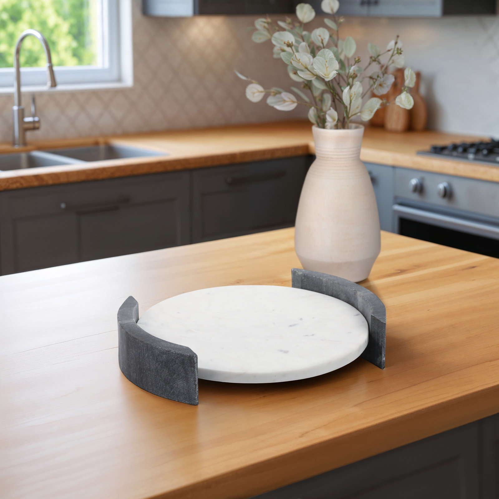 Adrie 14" Harding Marble Tray, Black