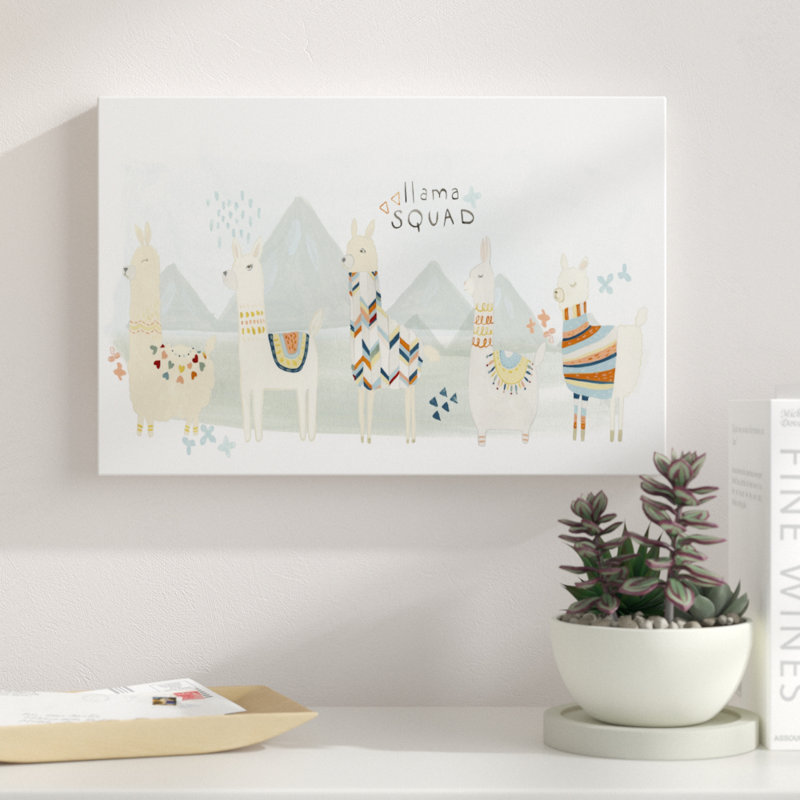 «Llama Squad III», peinture sur toile, H 12 po x l 18 po