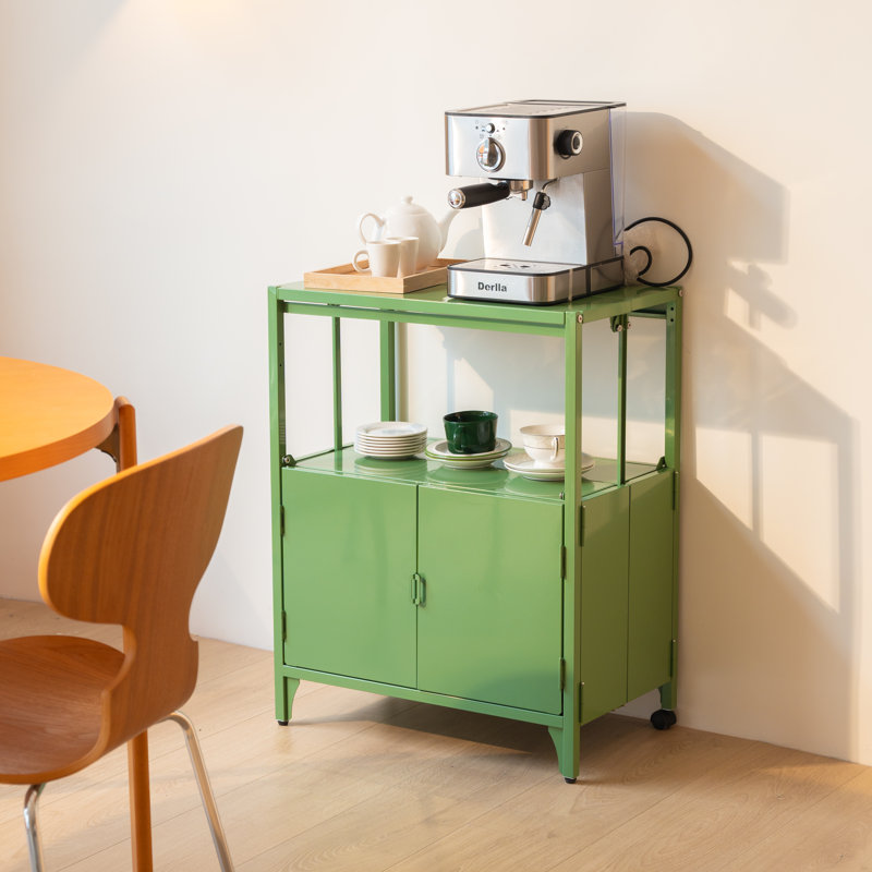 Accent 23.6’’ Wide  Foldable Metal Double Layer Cabinet with  Wheels Easy Assemble end table, Green