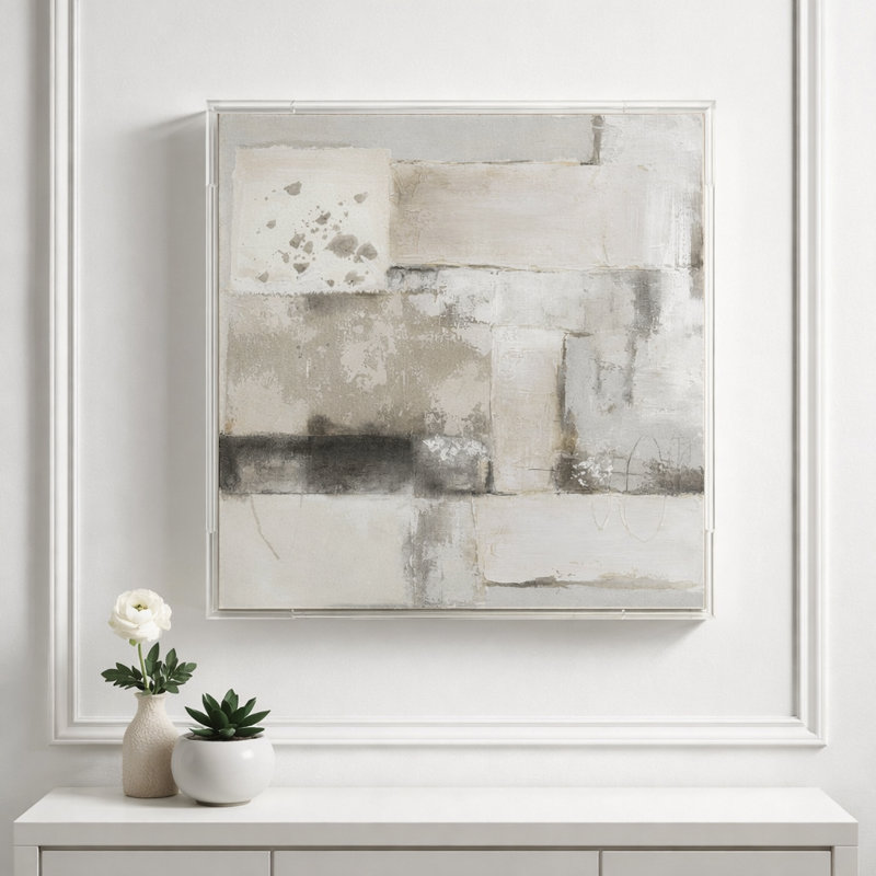 Modern Square Canvas Wall Art Print for Home Decor - Decorative Wood Framed Artwork Painting for Living Room or Bedroom Wall Display - 40", Ivory