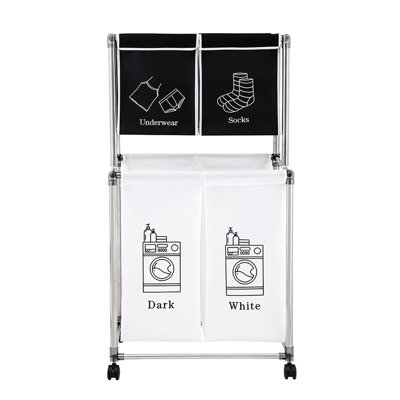 2 Tier Clothes Sorter, 4 Removable Canvas Bags, Four Wheels, Wear- Fabric, Organize Laundry Loads