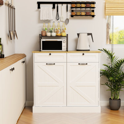 Poubelle de cuisine avec 2 tiroirs, 1 armoire inclinable et tablettes - blanc pour rangement de boîtes de rangement 3