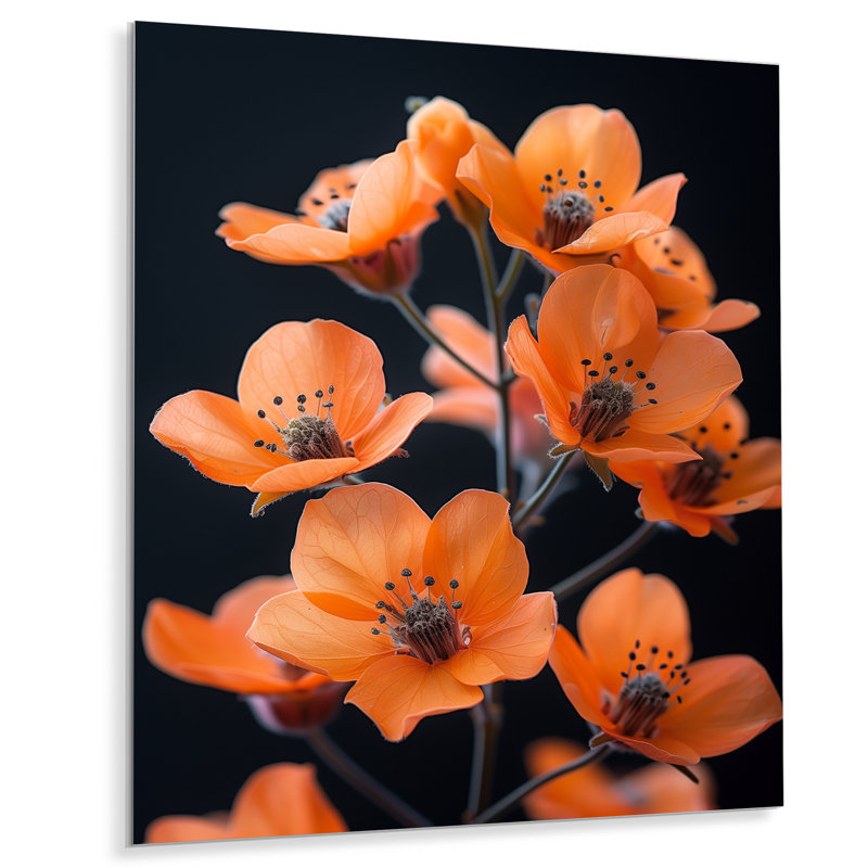 Fleurs de cerisier orange fraîches coupées en orange I - art mural cerisier en fleurs, Métal métal, H 44 po x l 34 po