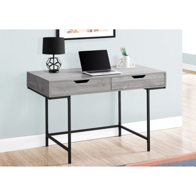 48"l Computer Desk For Office - Grey Laminate, Storage Drawers, Black Metal Structure Modern Table Home 48" Length, Grey, Metal, With