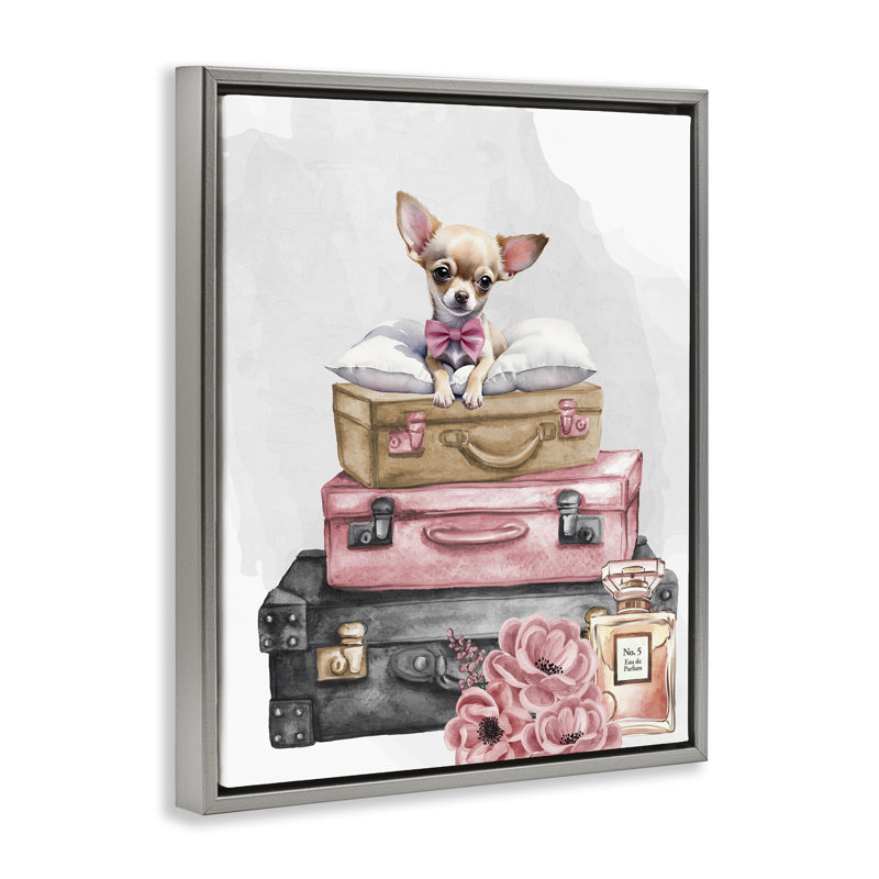 Cadre flottant Trendy Pup Travel, design par Kim Allen, Cadre flottant gris lustré, H 31 po x l 25 po