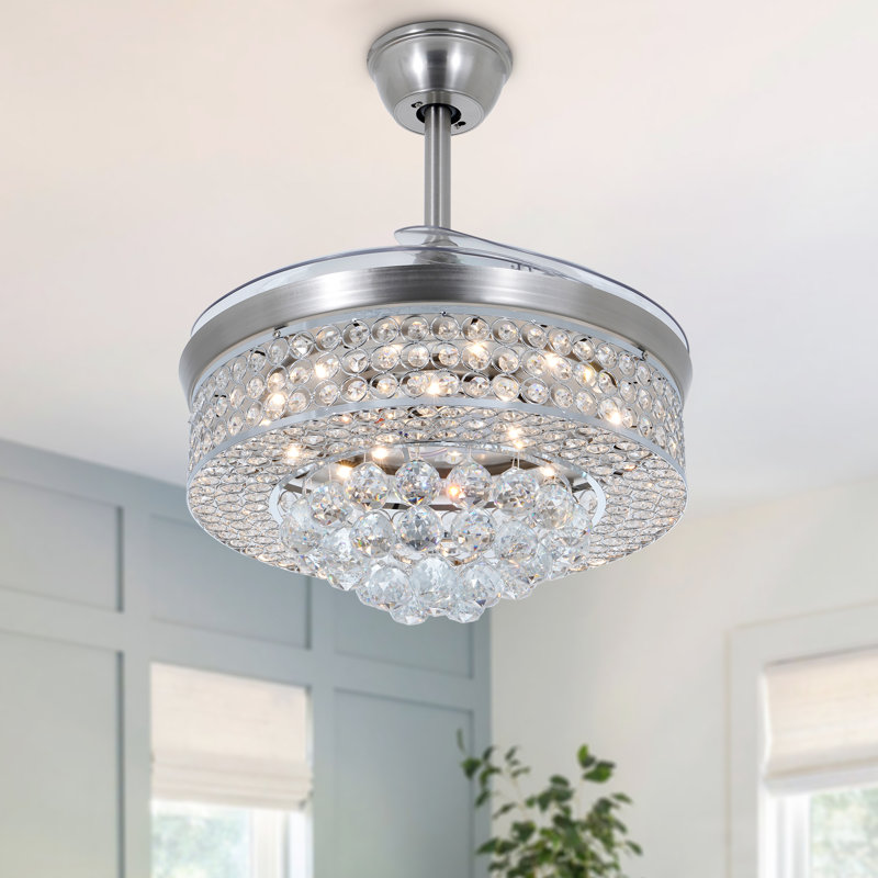 Ventilateur de plafond moderne de 42 po avec contrôle Romote, ensemble d'éclairage à DEL et décorations en cristal