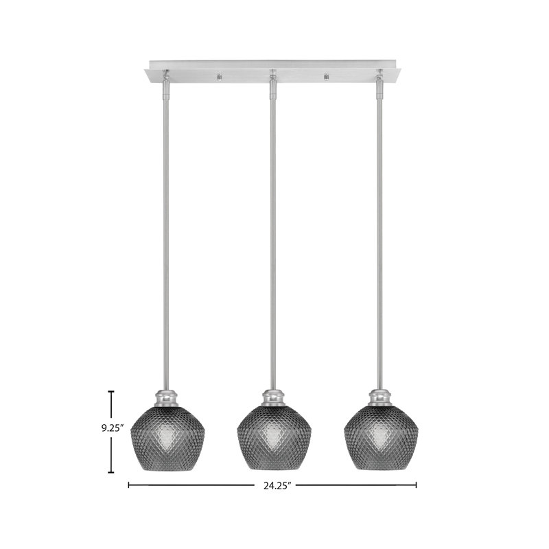 Luminaire suspendu linéaire à 3 lumières Edge avec verre texturé de 6 po, Fumée texturée, Nickel brossé