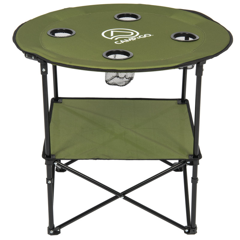 Moss Green Round Portable Folding Table with Cup Holders