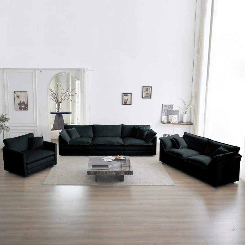 Canapé modulaire moderne, siège très profond 3 pièces pour salon, siège surdimensionné avec siège et canapé modulaire en chenille noire