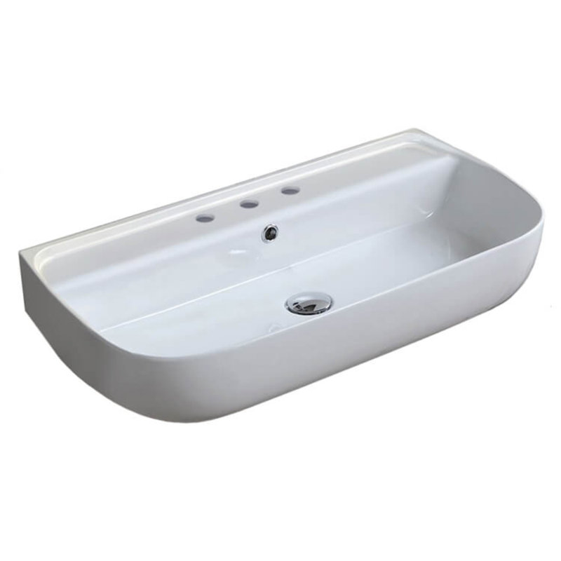 CeraStyle by Nameeks 16.6 " 0.1 " Tall Ceramic Rectangular Bathroom Sink and Overflow Hole, Widespread Faucet