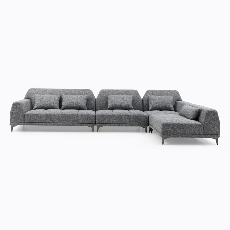 Upholstered L-Shaped Sectional Right Hand Facing, Grey Fabric