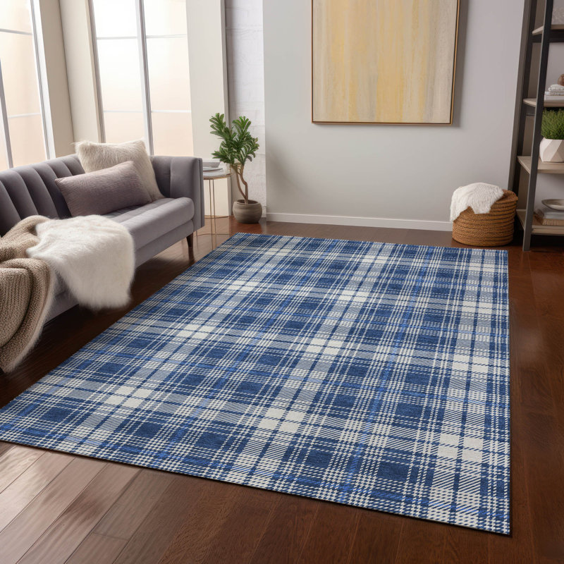 Navy Synthetic Flat Woven Washable 10' x 14' Rug