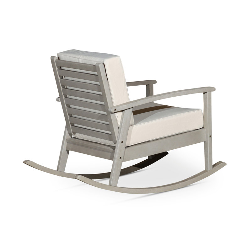 Chaise berçante en eucalyptus avec coussins, Marine, Bois flottant gris