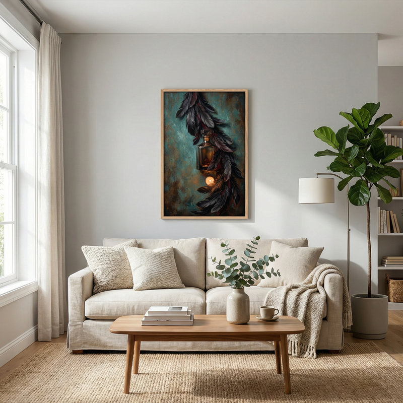 Ensemble de 1 tableau sur toile « Bouteille de plumes », 36"H x 24"W, Naturel