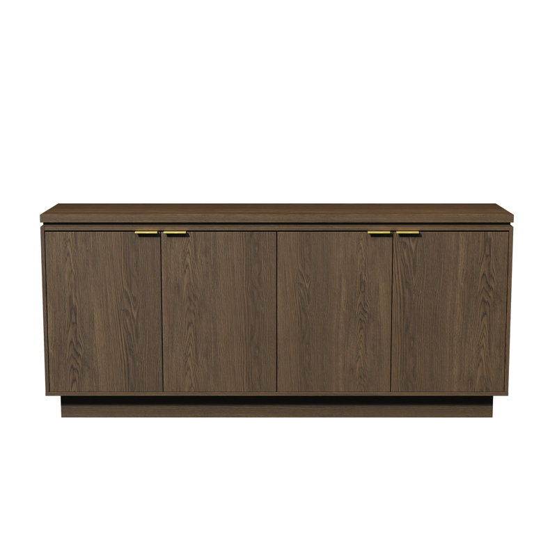 70"W Brown Modern 4-Door Wood Storage Sideboard Buffet, Brown, solid wood board foot