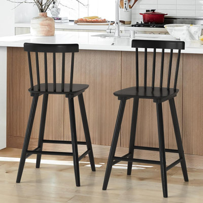 Ensemble de 2 tabourets de bar en bois Windsor avec dossier à broche, noir