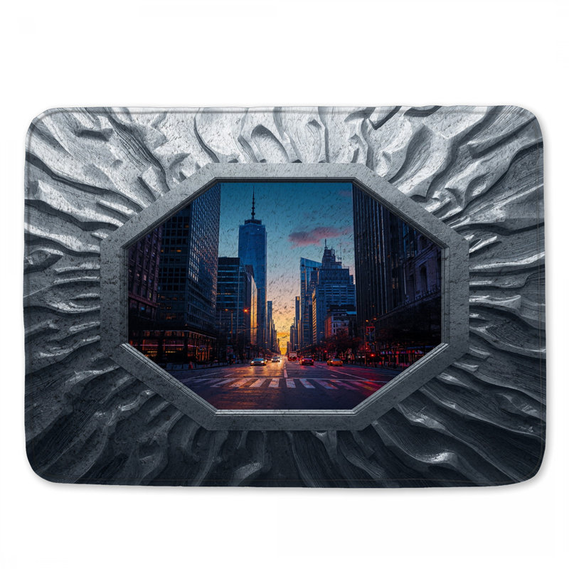 Sunset Cityscape Skyscrapers Bath Mat, 34in W x 21in L