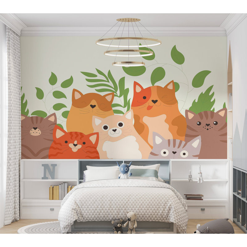 Papier peint de qualité supérieure - Illustration de chats mignons, L 120 po x l 180 po