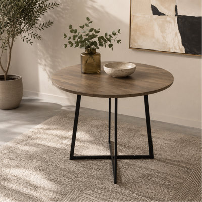 Table de salle à manger ronde 31,5 pouces, petite table de cuisine circulaire avec pieds en métal noir pour 2 à 4 personnes, table de salle à manger moderne, brun (table seulement)