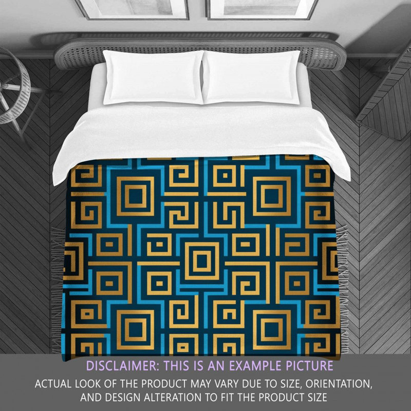 Polyester Comforter, Twin Extra Long Comforter, Blue/Gold Geometric