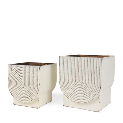 Set of Two White Metal 20 Ounce Rectangular Pot Planters