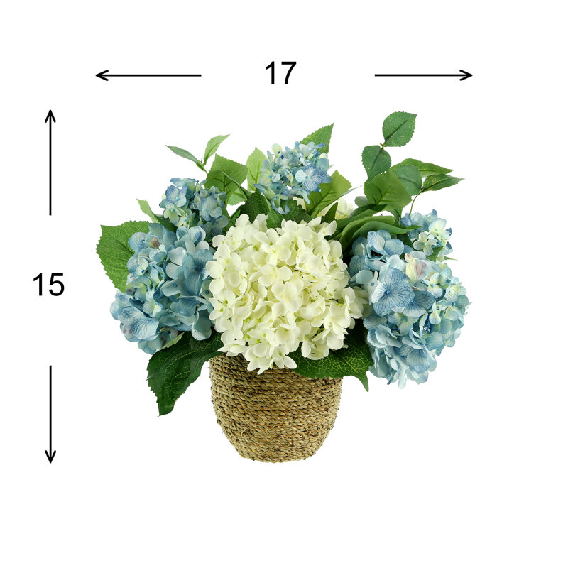 Hydrangeas Arranged in Straw Grass Pot