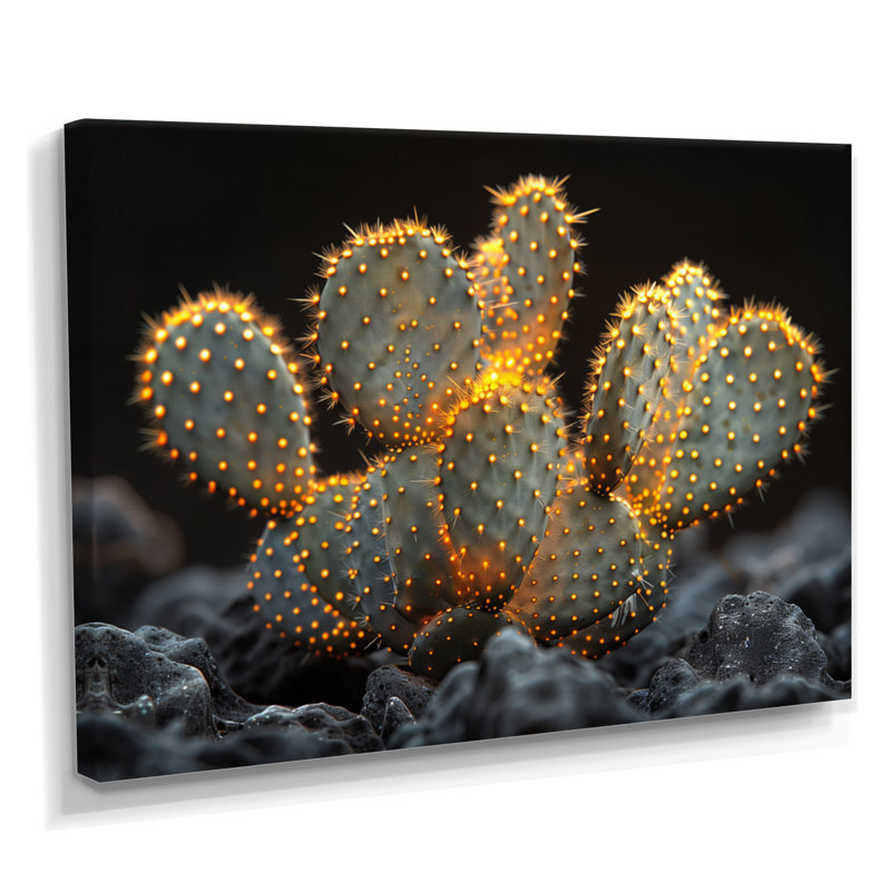 Cactus jaune, jaune, noir, coucher de soleil, Toile avec cadre flottant noir, H 12 po x l 20 po x P 1 po