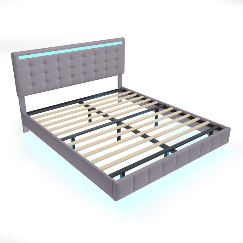 Carrubba Upholstered Bed, Grey
