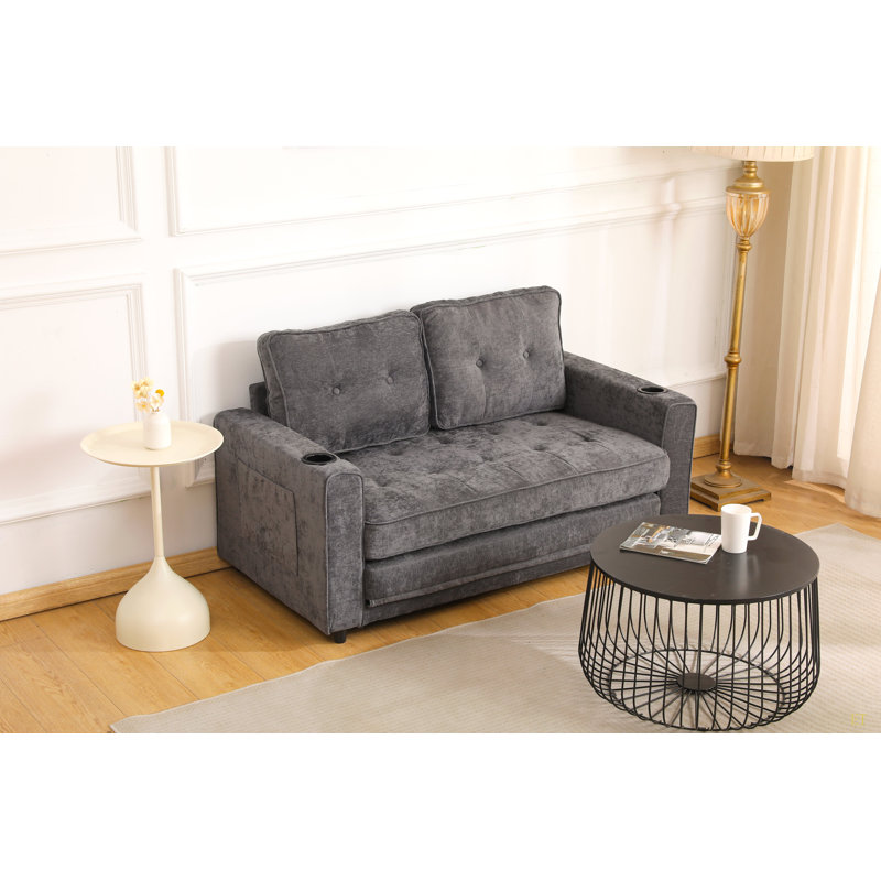 Canapé-lit pliant de 55 po, canapé-lit futon convertible, tissu en velours de lin, parfait pour les petits espaces, le salon ou le bureau