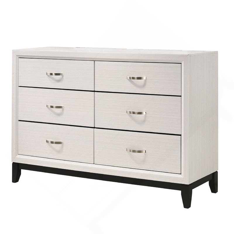 Mobilier de chambre à coucher contemporain en bois avec commode 6 tiroirs 1Pc, Blanc