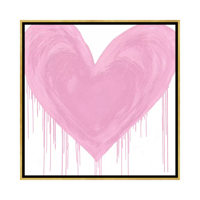 Impression d’art graphique, "Big cœur rose" par Lindsay Rodgers, Toile encadrée d'or, Pas de tapis