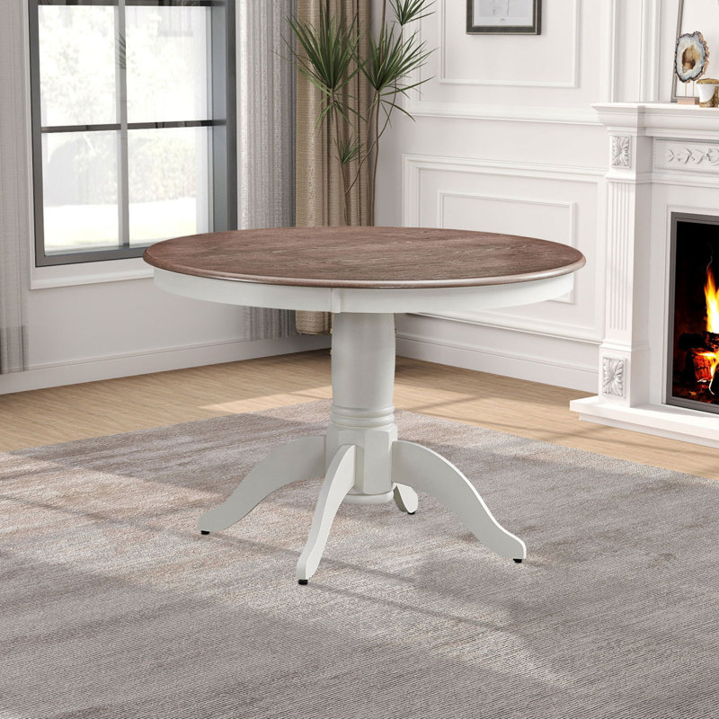 (1 table avec 4 chaises) Ensemble de table de salle à manger en bois pour 4 personnes, table de cuisine ronde de conception moderne avec pieds à tréteaux courbés et chaises rembourrées pour la salle à manger, la cuisine et l'espace