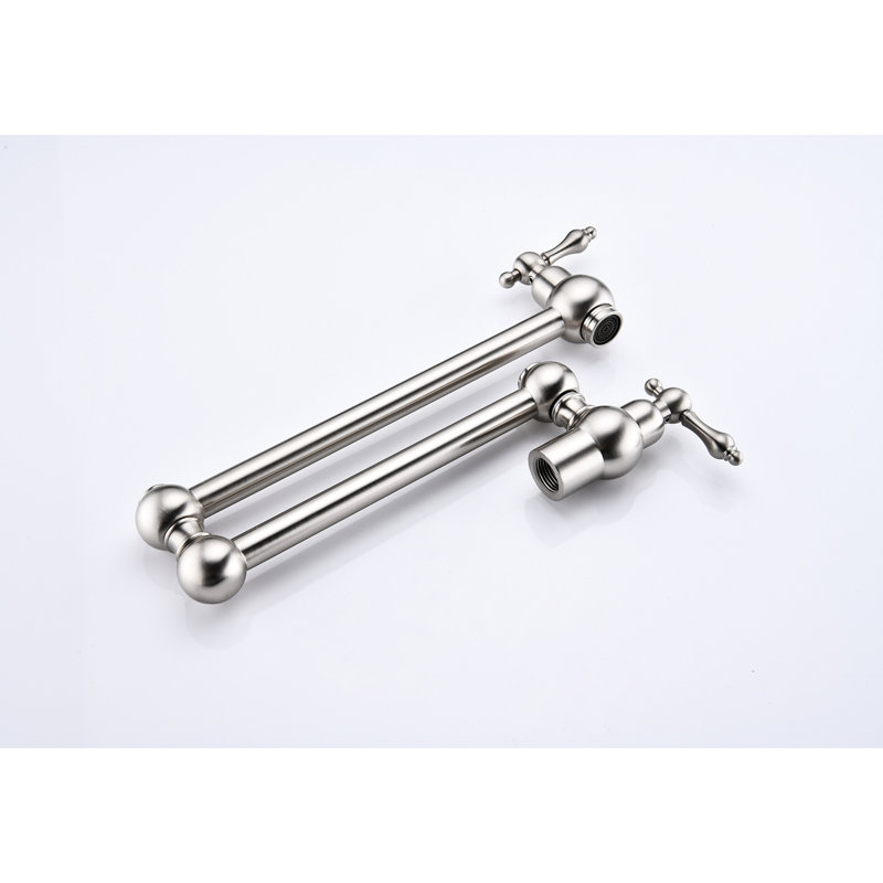 Brushed Nickel Wall Mounted Pot Filler Faucet With Folding Arm, 360 Rotation, Brass Construction, Drip- Operation Mount Option, Double Handles For Accurate Water Control, And