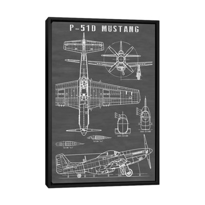 P-51 Mustang avion rétro | Noir - reproduction de dessin