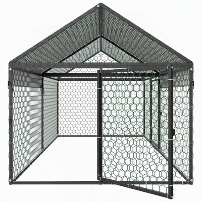 3.3' x 6.6' x 3.3' Metal Chicken Coop for 4–6 Chickens – Waterproof Cover, Double Doors & Spire Roof, Compatible with Wooden Coops for Rabbits & Ducks