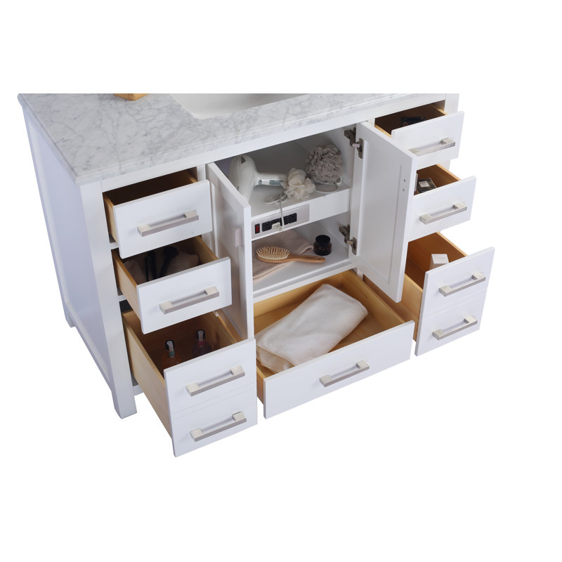Ensemble de meuble-lavabo simple 48 po Mariário, Marbre de Carrare blanc, Blanc