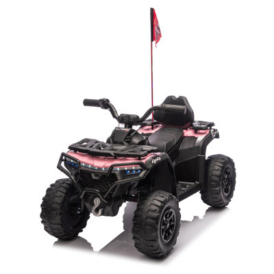 24V 160W Kids Electric Ride-On ATV – Realistic Off-Road Design with 2WD,Decorative Flags,On/Off Light Switch,Volume Control  W/ Bluetooth,USB Port,Built-in Music & Multi-Color,recommended age:3-6（It is designed for single rider only.）