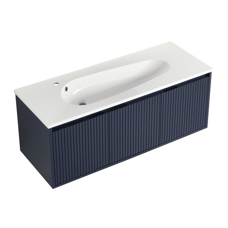 Meuble-lavabo flottant avec lavabo en résine en forme de goutte
