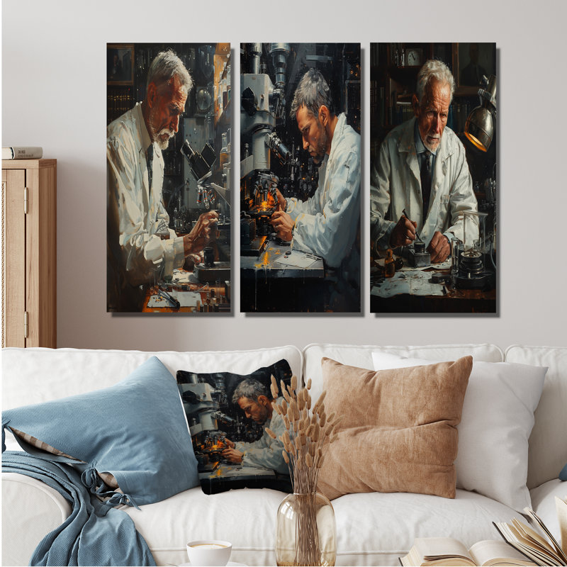 Blanc, noir, laboratoire scientifique microscopique, collection d'art mural, Toile tendue, H 28 po x l 36 po