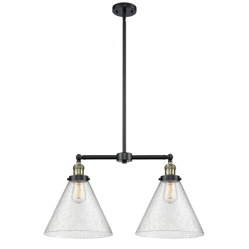 Runkle 2 - Light Kitchen Island Pendant, 6 Watt Vinage LED Bulb, Seedy, Black Antique Brass