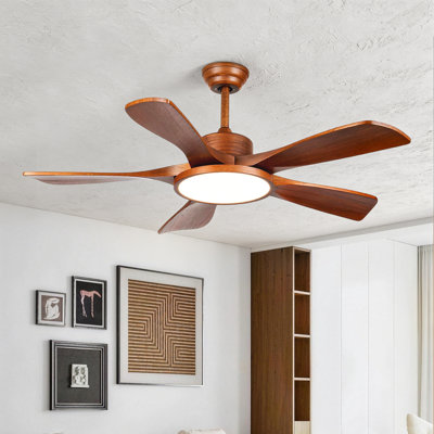 Ventilateur de plafond 42 po à 5 pales en bois avec éclairage, télécommande APP et moteur CC réversible