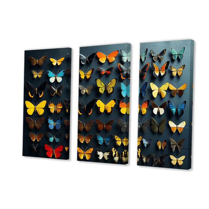 Collage de papillons colorés flottants - insectes et insectes, Toile tendue, H 40 po x l 61 po