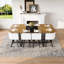 Ensemble de salle à manger 9 pièces 9 pièces pour 8 chaises de table en grain de bois bicolore et 8 chaises en similicuir blanc-520310213